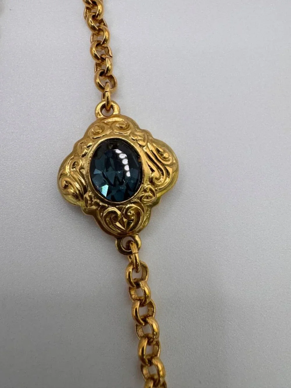 Gold Tone Station Renaissance Revival Necklaces Glass Faceted Set 2pc Statement - Picture 8 of 9